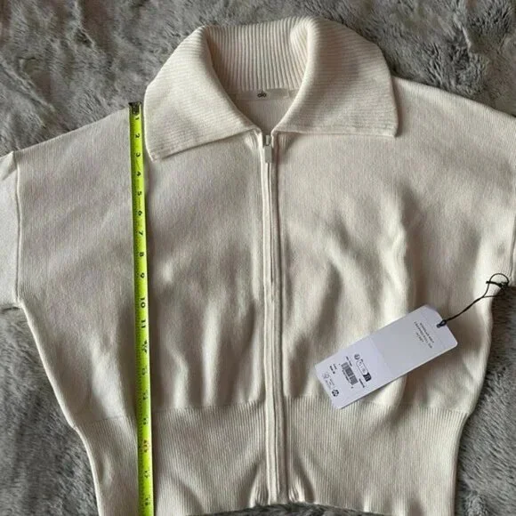 NWT ALO Scholar Knit Cropped Full Zip Jacket ivory size M - Picture 6 of 8